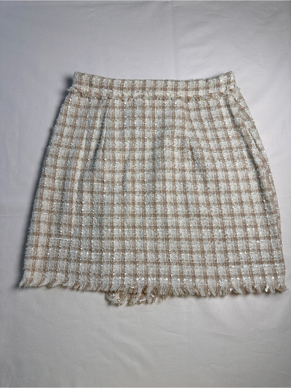 Blu Pepper Tweed Mini Skort Pearl Buttons Fringe Hem Size Small - Picture 9 of 11